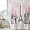 thumbnail image 4 of Paris Eiffel Tower Bathroom Shower Curtains with 12 Hooks Waterproof Shower Curtain for Stalls and Bathtubs Pink Cherry Blossom Romantic Flowers Decorative Bathroom Privacy Curtain 72x72 Inches, 4 of 9