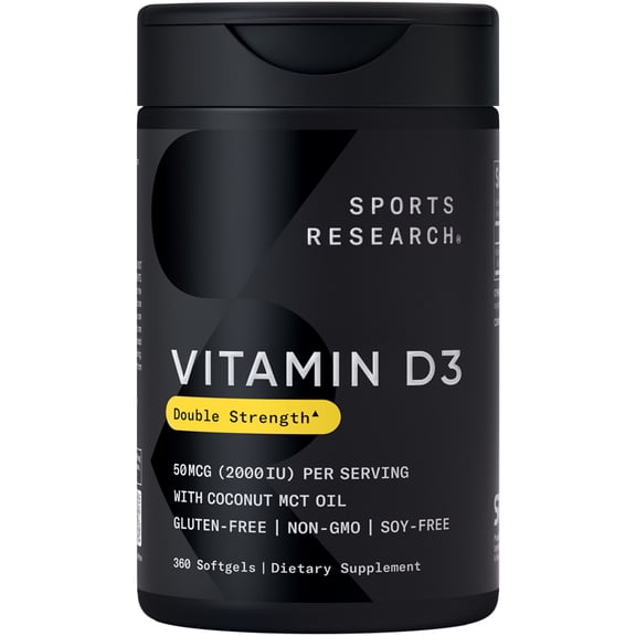 Sports Research® Vitamin D3 2000 IU with Coconut MCT Oil - High Potency Supplement (360 Softgels)