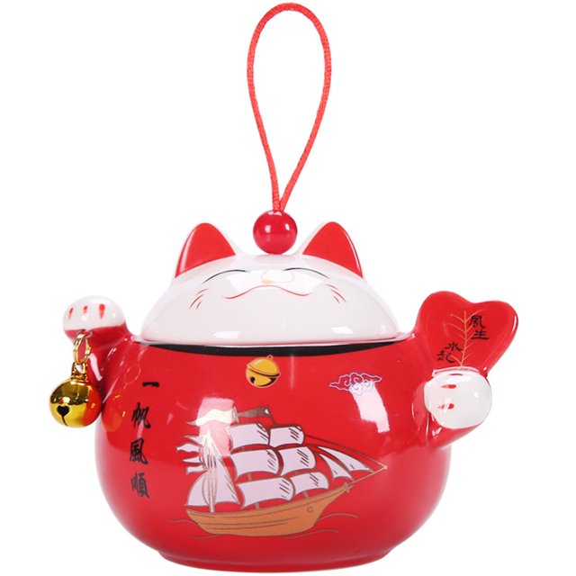 EeaseMX Tarro de cerámica para té, tarro de cerámica, bote para té suelto, tarro para dulces con forma de gato de la suerte, tarro de té sellado