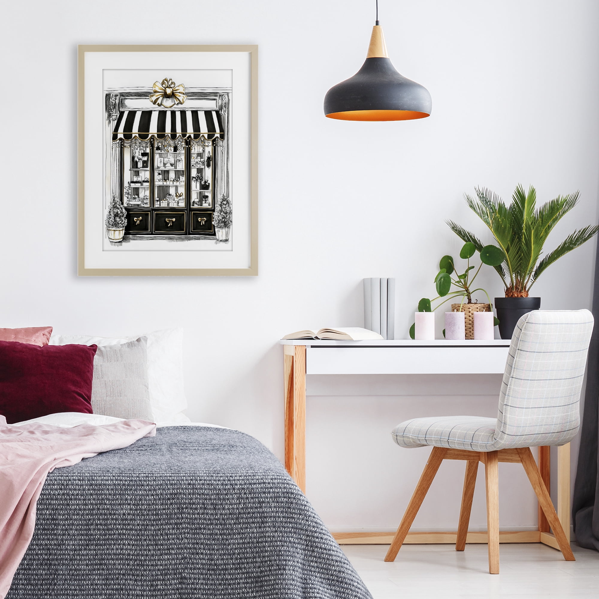 Stupell Industries Striped Paris Shop Facade Birch Framed Print Under Glass, design by Petal Prints Design
