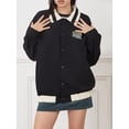 thumbnail image 4 of Women's Vintage Baseball Jackets, Long Sleeve Lapel Embroidery Patch Coat Button Loose Bomber Oversize Outerwear, 4 of 10