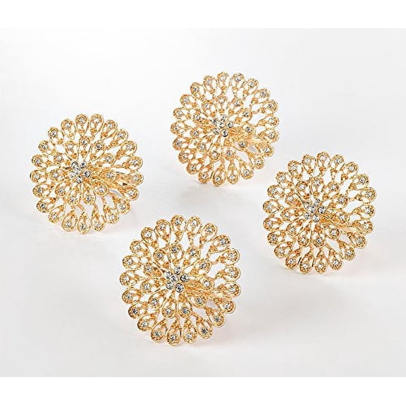 Fennco Styles Starburst Flower Napkin Rings - Amber Color - Set of 4 (Gold)
