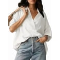 thumbnail image 2 of Blouse Décontractée Habillée pour Femmes, Manches Courtes, Col en V, Chemise de Travail Blanche m, 2 of 8