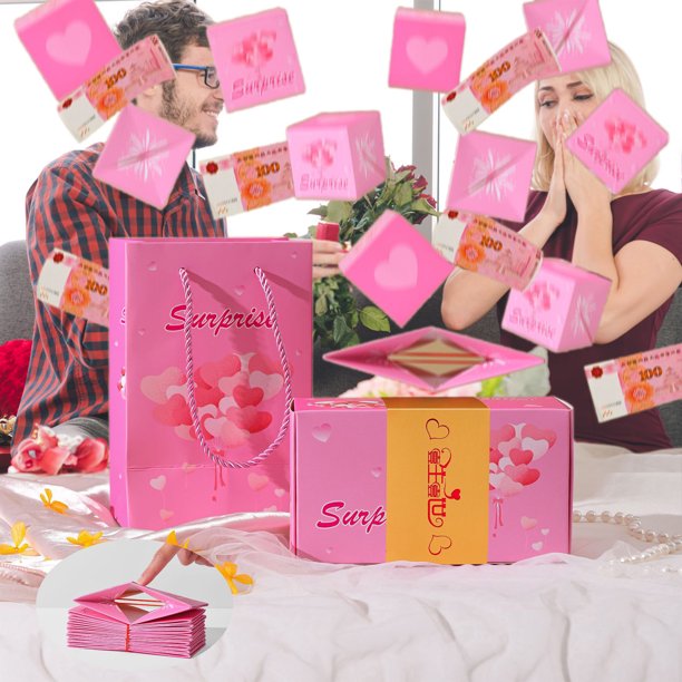 Ganfancp Caja de Regalos Sorpresa Caja de Regalos Sorpresa Única Día de San Valentín Caja de Regalos Rebote Plegable Sobre Rojo para Dinero y Cumpleaños Caja de Regalos Rebote Sorpresa Ofertas Del Dí