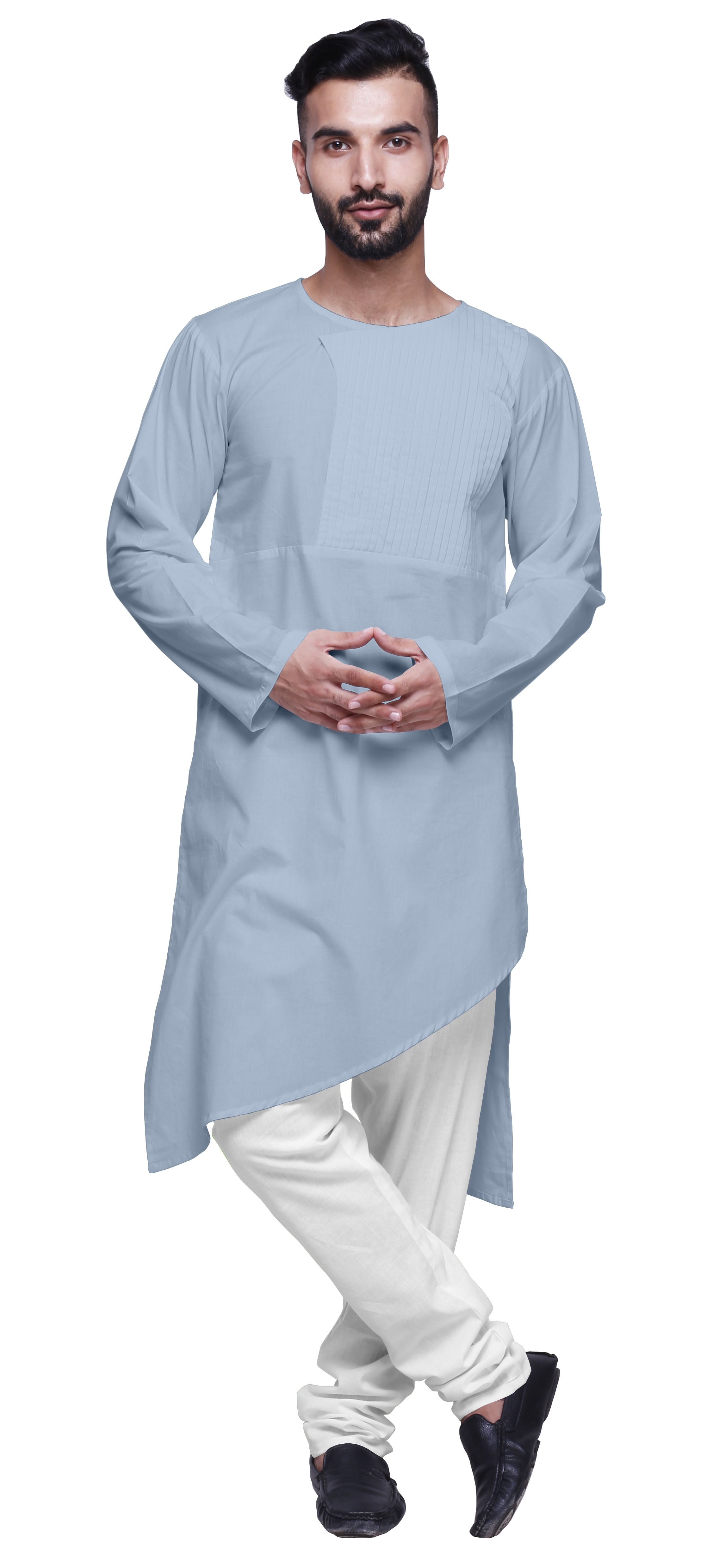 Details about   Indian 100% Cotton Blue Long Sleeve Solid Shirt Shawl Neck Men's Kurta 
