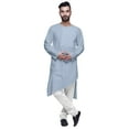 thumbnail image 1 of Atasi Asymmetric Indian Mens Long Kurta Solid Round Neck Kurtas Party Wear, 1 of 5