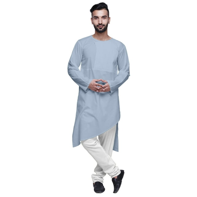 Atasi Kurta Long Asymétrique Indien pour Homme, Kurta Uni à Col Rond, Tenue de Fête