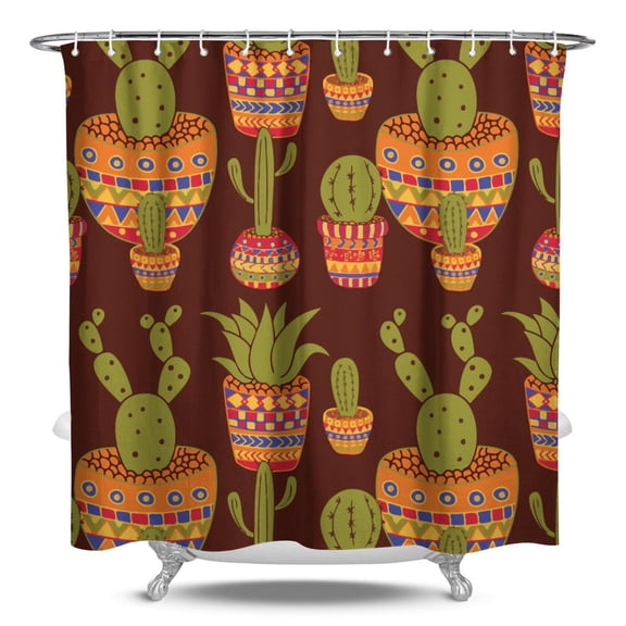 Minimalist Botanical Cactus Shower Curtain Waterproof 84x72 Inches - Aesthetic Succulent Print, Premium Fabric, Includes Hooks, Quick Dry, Elegant Bath Decor
