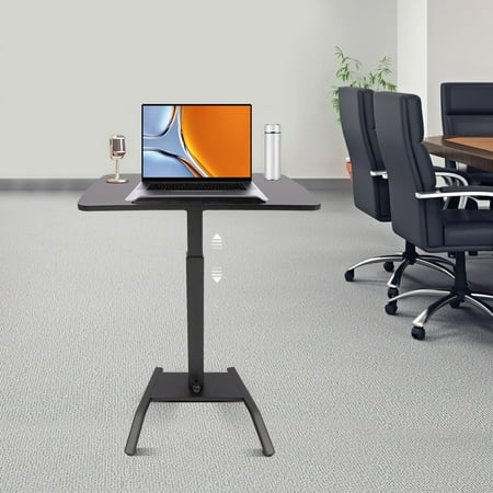 Standing Lifting Desk 2 Lockable Wheels Black Modern 25.5*17in Adjustable Rolling Desk, Adjustable Podium Desk