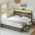 thumbnail image 3 of GUNAITO King Bed Frame with 2 Drawers and 3-Tier Storage Headboard Platform Bed Frame with LED Lights Charging Station Gray, 3 of 8