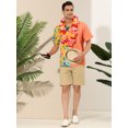 thumbnail image 3 of Unique Bargains Men's Floral Stripes Patchwork Button Down Summer Printed Shirts Yellow Green XXL, 3 of 6