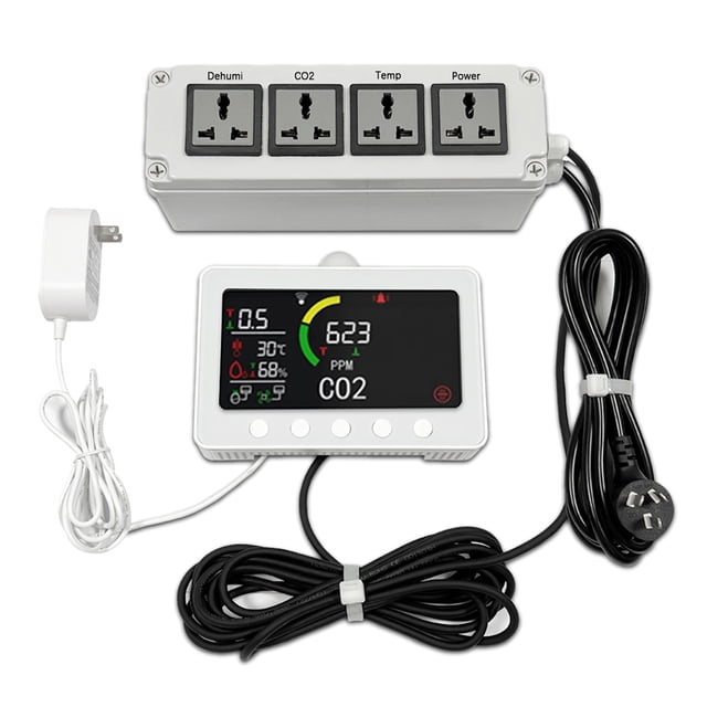 probador de gases Detector de CO2 inteligente 2.4G WiFi Tuya App Medidor de del aire interior Sensor NDIR de 2 canales Monitor de dióxido de carbono/temperatura y humedad con toma de corriente de relé
