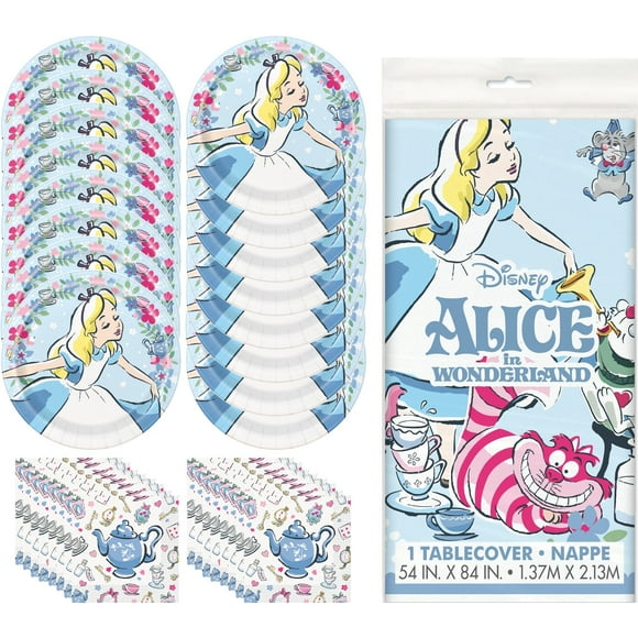 Alice in Wonderland Party Supplies Bundle - Complete Set for Birthdays! Includes 16 Napkins, 8 Dinner Plates & Tablecloth - Official Licensed Product - 33 Total Items for Unbeatable Value!