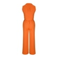 thumbnail image 4 of Scyoekwg Women 2 Piece Outfits Solid Color Sleeveless Turndown Collar Button Pocket Tops Solid Color Elastic Waist Tie Pants Sets (Orange,L), 4 of 7