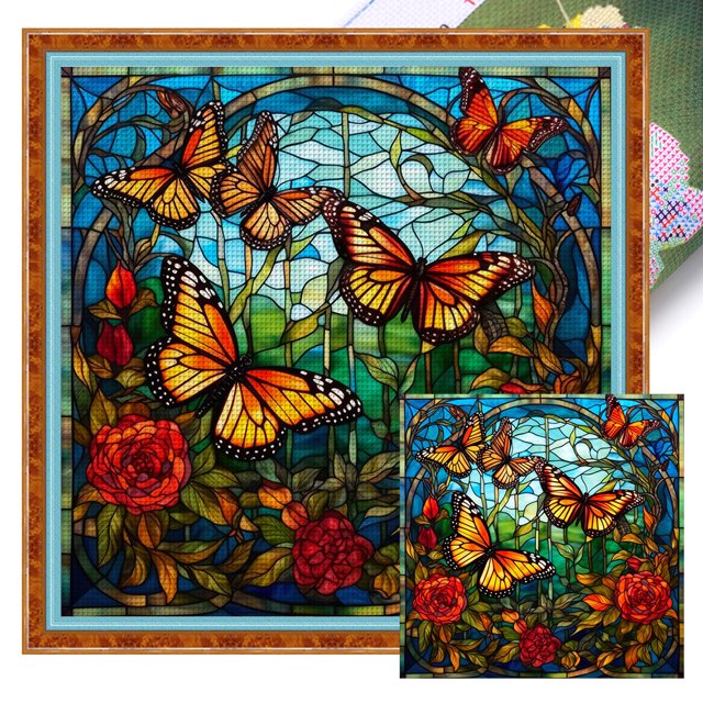 Hilo Algodón Bordado Punto Cruz Mariposa Vitral Cgtredaw 14CT 40x40cm