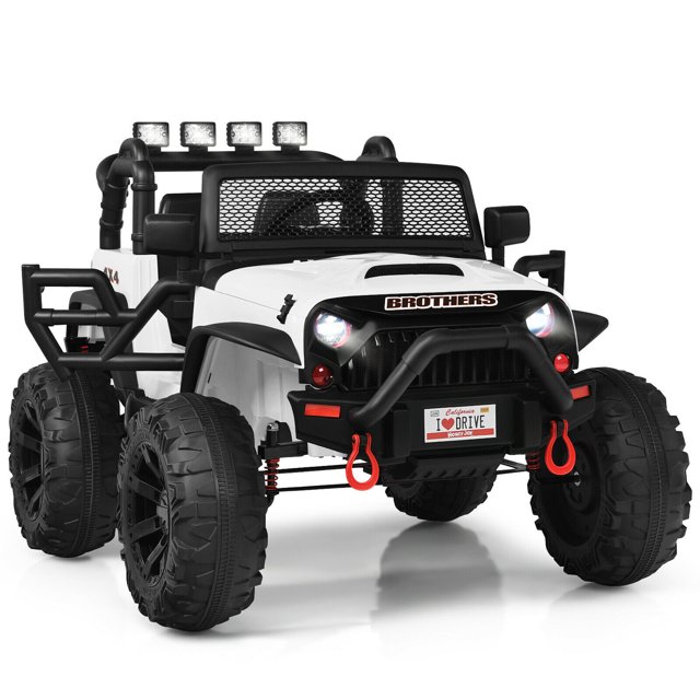 Gymax 12V Enfants Monter sur Camion RC Voiture Motorisée W / Suspension à Ressort & MP3 Blanc