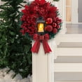 thumbnail image 5 of Christmas Wreath with Red Poinsettias, Illuminated Black Lantern, Red Berries and Bows, Festive Decor for Front Door and Home Decorations - B, 5 of 6