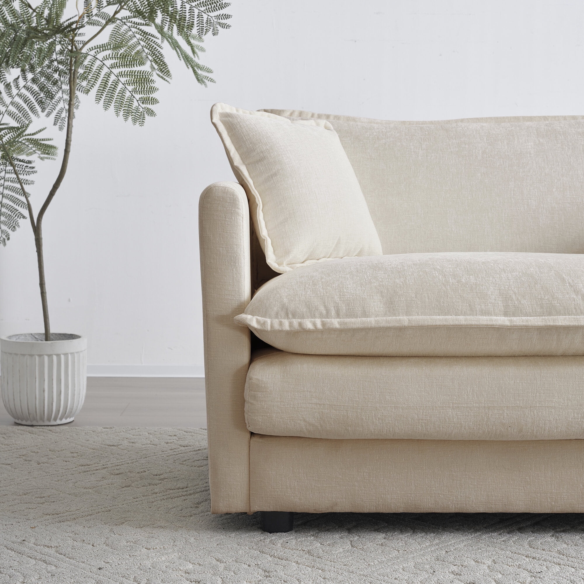 Ottomans With Storage Chenille Fabric Ottomans Footrest to Combine with 2 Seater Sofa, 3 Seater Sofa and 4 Seater Sofa, Beige,Large Ottomans