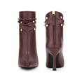 thumbnail image 2 of BLISSFUL STEP Women's Ankle Boots Stiletto Heel Pointed Toe Rivet Decor Back Zip Boots Burgundy 7, 2 of 6