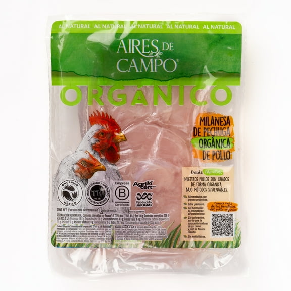 Milanesa de pechuga de pollo orgánica por kilo  peso aprox  850 g