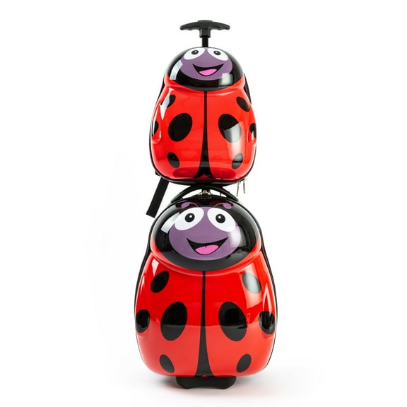 Kiddietotes Ladybug Luggage & Backpack Set, Hardshell Rolling Luggage 18" Height