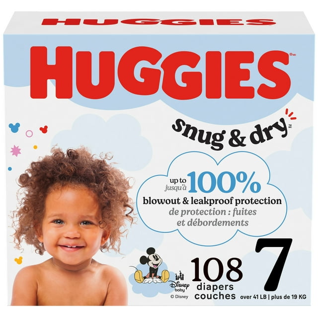 Huggies Snug & Dry Baby Diapers, Size 7 (41+ lbs), 108 Ct