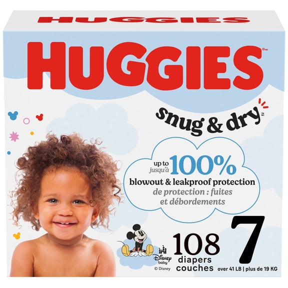 Huggies Snug & Dry Baby Diapers, Size 7 (41+ lbs), 108 Ct