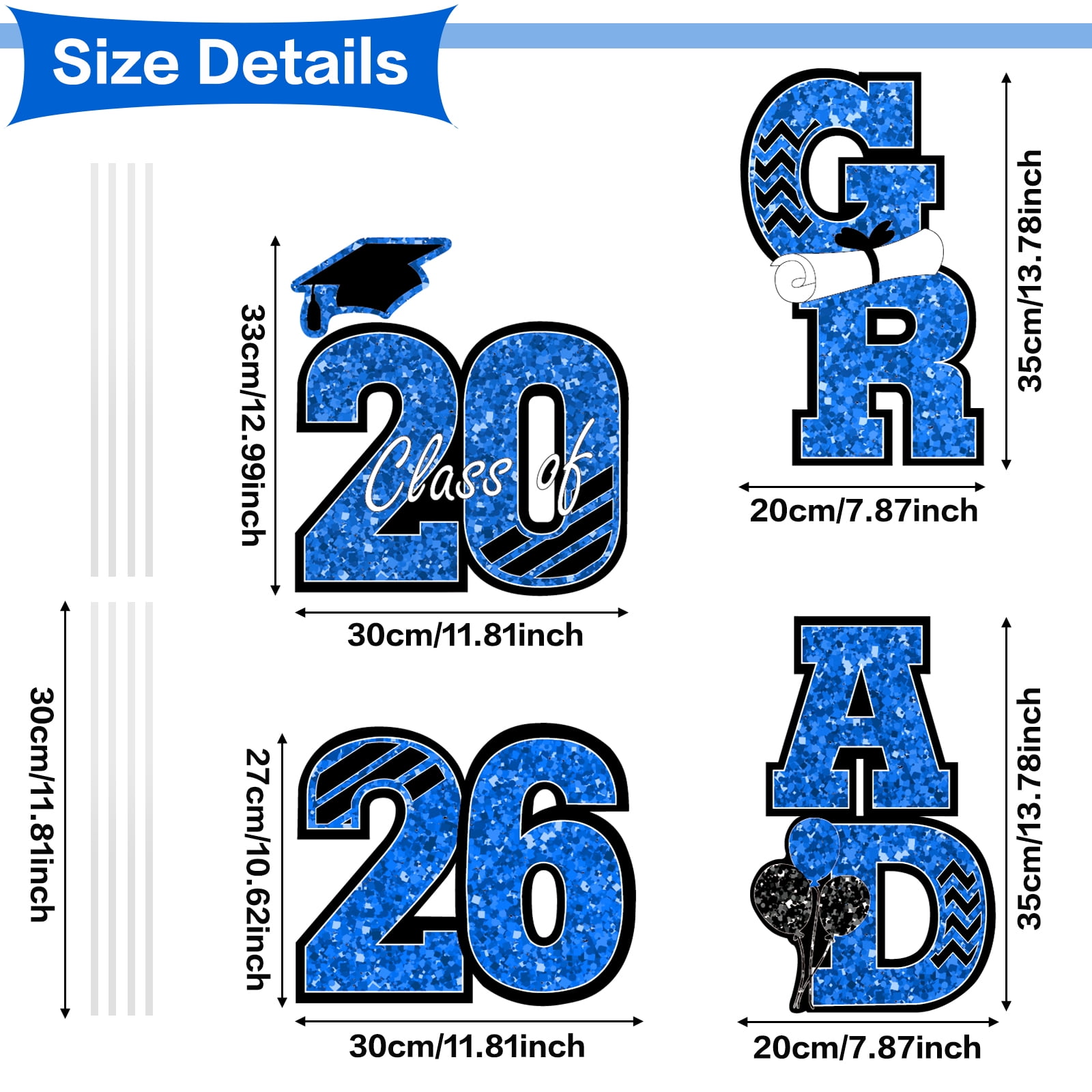 Extra Large 2026 Graduation Yard Sign Blue and Black Graduation Decorations Class of 2026 Waterproof Congrats Grad Garden Lawn Decor with Stakes for College School Grad Ceremony Party