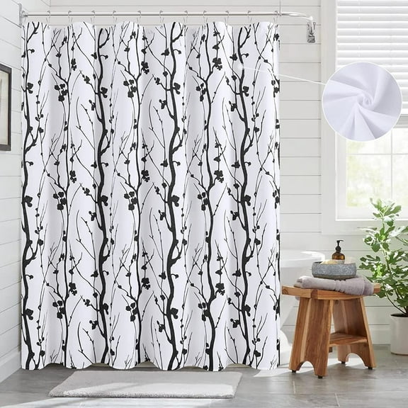 Shower Curtain Black and White Shower Curtain Black Floral Shower Curtain Set with Hook Farmhouse Striped Shower Curtain for Bathroom Washable Fabric Elegant Bathroom Decor 72x72 Flower Blossom