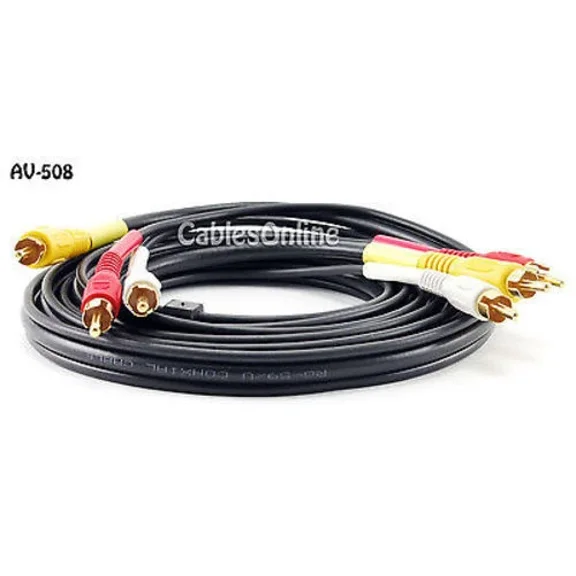 FLINT- 8Ft. 3-Rca Male To 3-Rca Male Composite Audio Video Cable (Gold-Plated), Av-508
