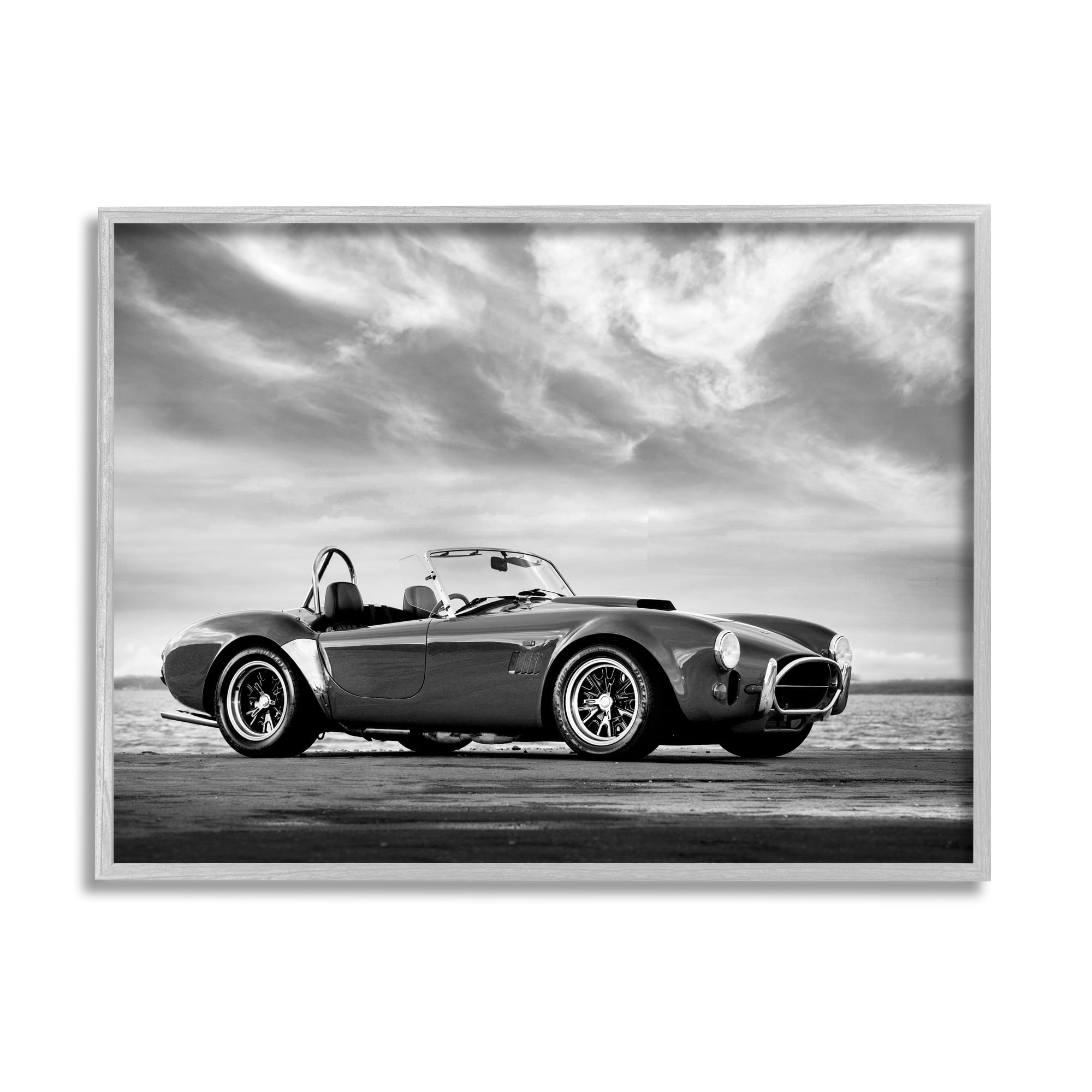 Stupell Industries Vintage Sports Convertible Car Beach Photography Black White, 14 x 11, Design by Mark Rogan