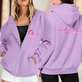 thumbnail image 2 of Womens Long Sleeve Sweatshirt Zipper UP Lightweight Soft Warm Sweatshirts Loose Pullover Tops with Pink Ribbon Print Breast Cancer Awareness Clothes (Purple, S), 2 of 6
