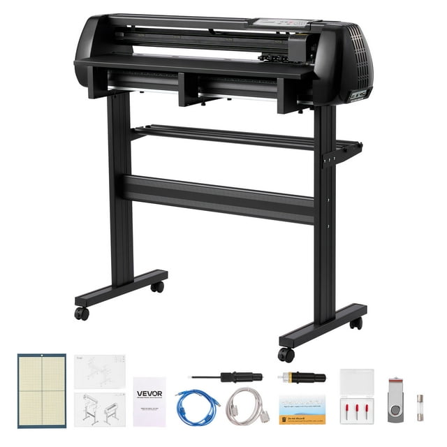 VEVOR Vinyl Cutter Machine, 34 inch Max Feed Width, Dual Blades, Adjustable Force and Speed, LED Display, Vinyl Plotter Cutter Printer with Signmaster Software