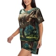 thumbnail image 2 of Fotbe Green Forest Dinosaur Print Pajama Set for Women 2 Piece Loungewear Short Sleeve Tops and Shorts Set Soft Sleepwear-Medium, 2 of 7