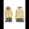 thumbnail image 3 of Blusa Holgada de Larga con Lazo Frontal para Mujer, con Ribete de Encaje y Botones, Cuello Cuadrado, Ropa para Salir, Estilo Y2K. Amarillo S, 3 of 8