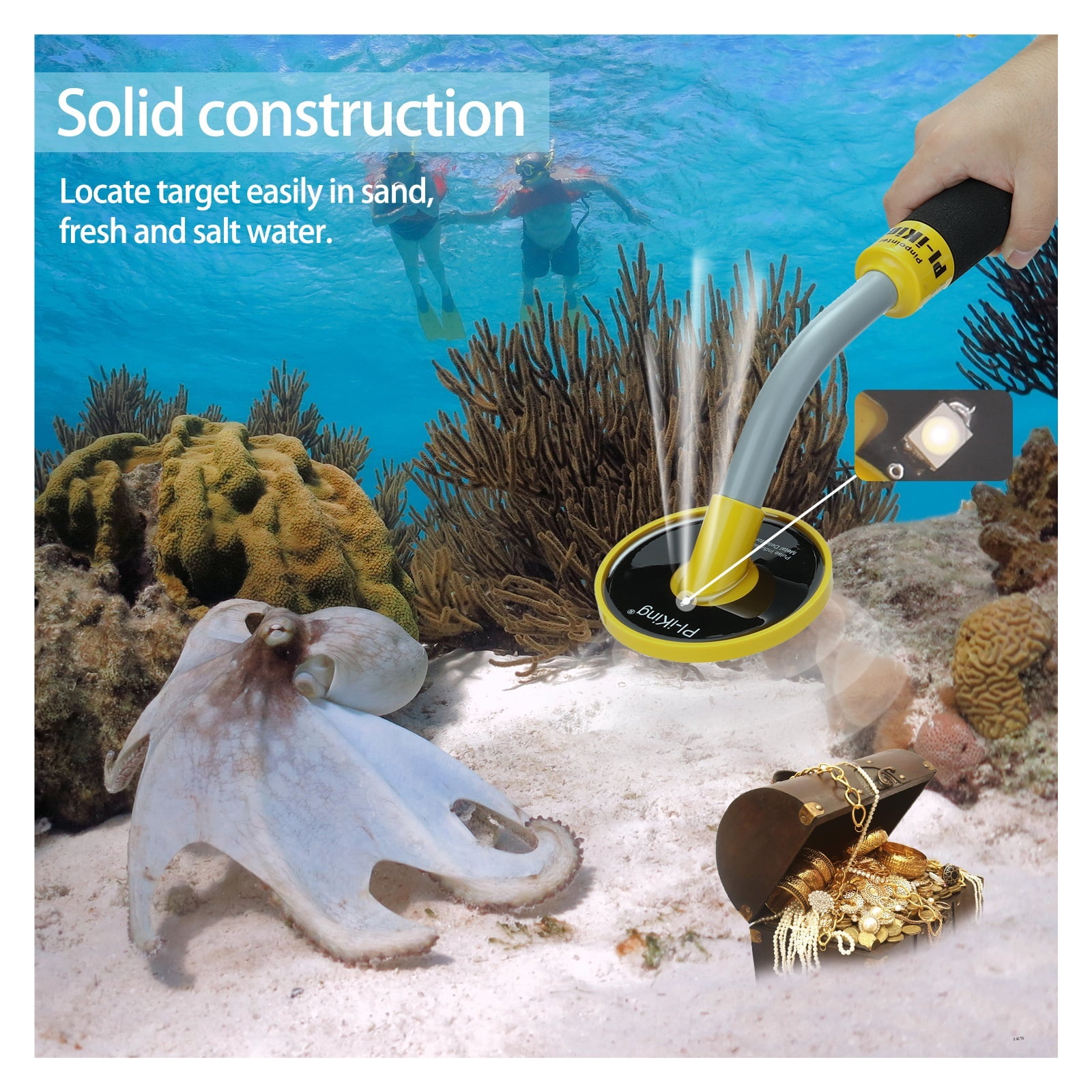 Professional Metal Detector 750 30m Targeting Pinpointer Pulse Induction (PI) Underwater Metal Detector Waterproof Vibrator