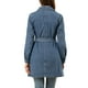 thumbnail image 3 of CHAQUETA LARGA DE DENIM CON CINTURÓN Y BOTONES DE MANGA LARGA Y SOLAPA NOTCH PARA MUJERES INSPIRE CHIC TALLA XS AZUL CIELO, 3 of 8