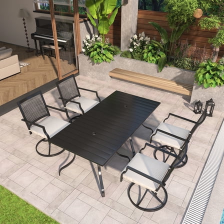 Clihome 6-Piece Patio Dining Set, 2 Metal Square Table and 4 Swivel Chair