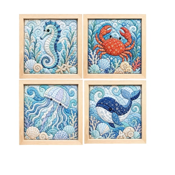 Ocean Theme Patchwork Fabric Photo Frame Art Kit, DIY Photo Painting Art Crafts for Adult, Relaxing Handmade Art Project Wall Hanging Coastal Decor for Home Wall Porch(Whale)