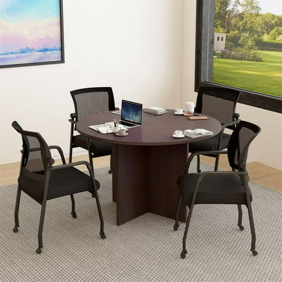 Boss Office Products 47"W Conference Table with 4 Mesh Chairs in Mocha