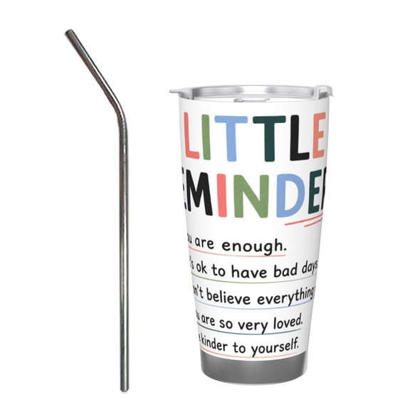 20oz Positive Affirmation Insulated Tumbler with Handle and Straw Inspirational Self Care Travel Coffee Cup Gift with Stainless Steel Straw