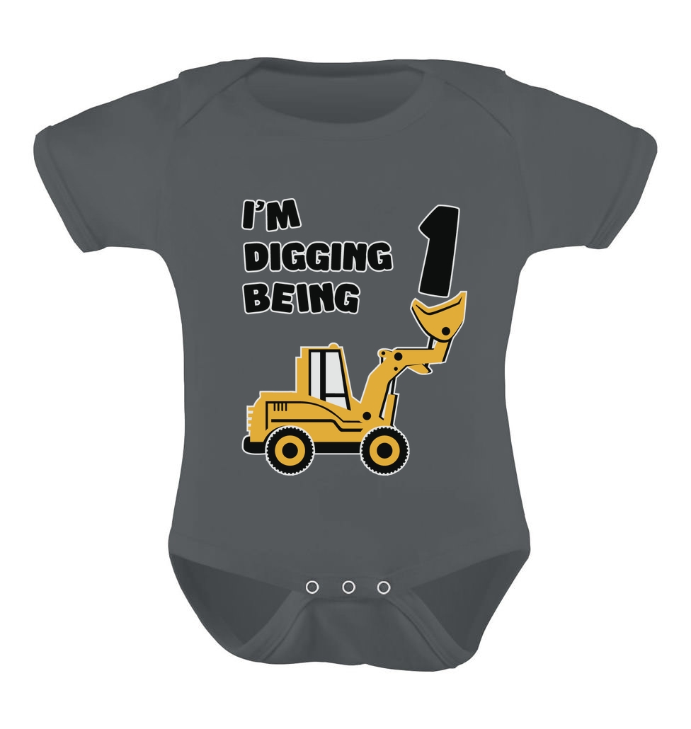 1st Birthday Outfit Bulldozer Construction Infant Baby Boy Bodysuit