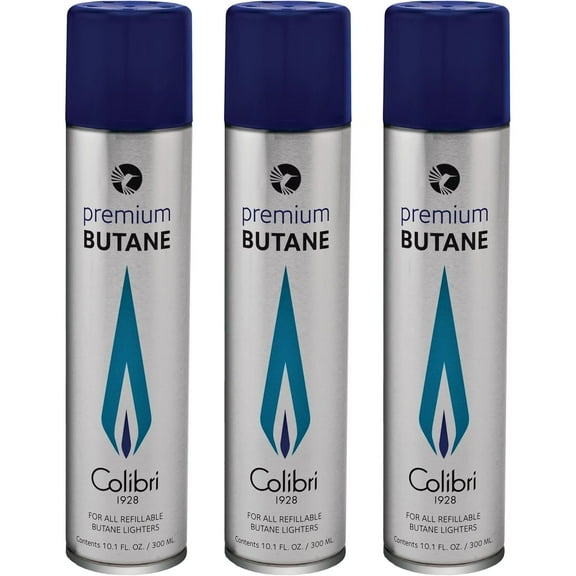 Colibri Premium Butane Fuel Refill for Lighters, 300ml (10.1fl oz) Cans, Pack of 3, Butane Torch Replacement Canisters, 99.999% Pure Butane Refill Fluid for Lighters