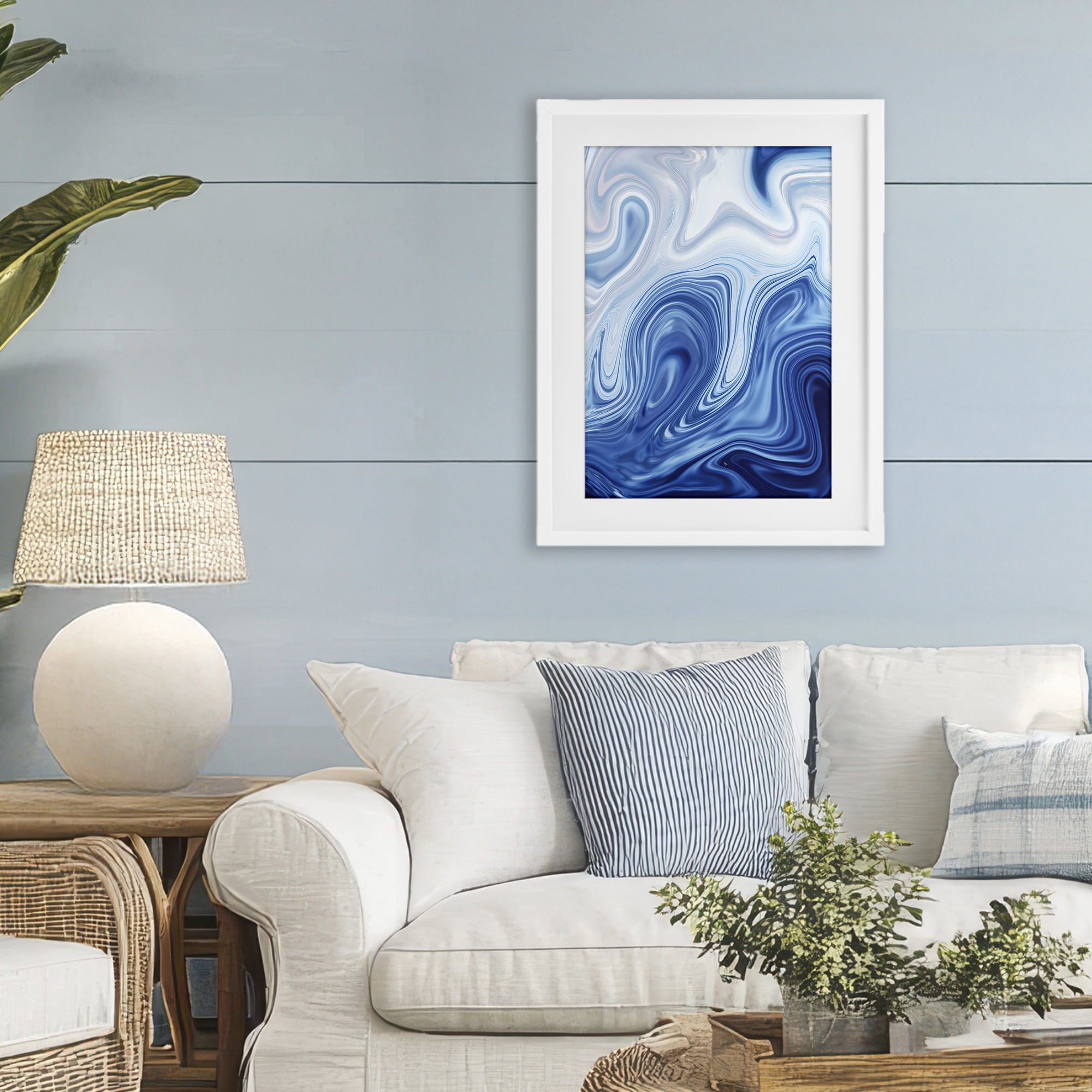 Stupell Industries Blue Marble Fluidity White Framed Print Under Glass, design by Martina Pavlova
