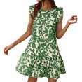 thumbnail image 1 of asddcavvf Dresses for Women Women's Spring/Summer Round Neck Flared Sleeve Floral Print Dress With R, 1 of 9