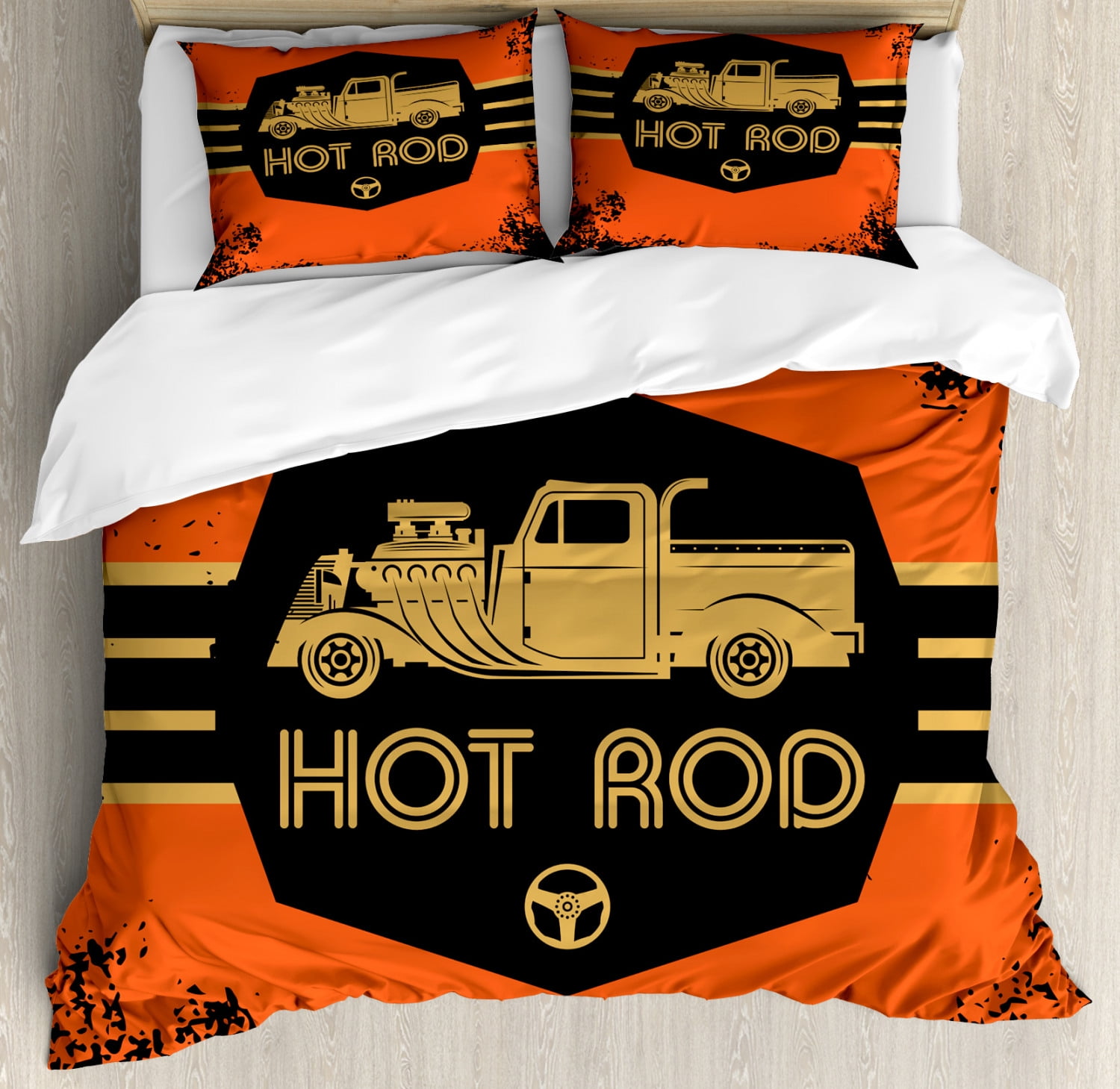Retro Duvet Cover Set Hot Rod Grunge Poster Design With Custom