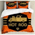 thumbnail image 1 of Retro Duvet Cover Set Queen Size, Hot Rod Grunge Poster Design with Custom Truck Americana Vintage Engine, Decorative 3 Piece Bedding Set with 2 Pillow Shams, Orange Black Sand Brown, by Ambesonne, 1 of 3