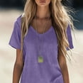 thumbnail image 5 of Taqqpue Women Linen Dress Solid Color Short Sleeve V Neck Sundresses Casual Beach Vacation Plus Size Dresses Loose Knee Length T Shirt Dress for Women, 5 of 8