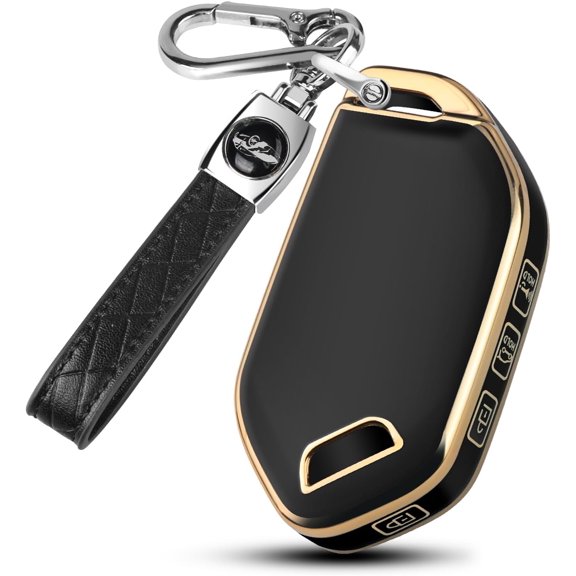 Key Fob Cover Compatible with Kia Telluride Sorento K4 K5 GT-LINE 2023-2026 5 Button Leather TPU Full Protection Keychain Case Holder Protector,Gold/Black
