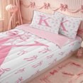 thumbnail image 3 of Erosebridal Modern Letter K Zipper Full Size Comforter Sets with Fitted Sheet and 2 Pillowcases,Satin Bow Decor Zipper Bedding Set,Pink White,4pcs,Pink Reversible, 3 of 6